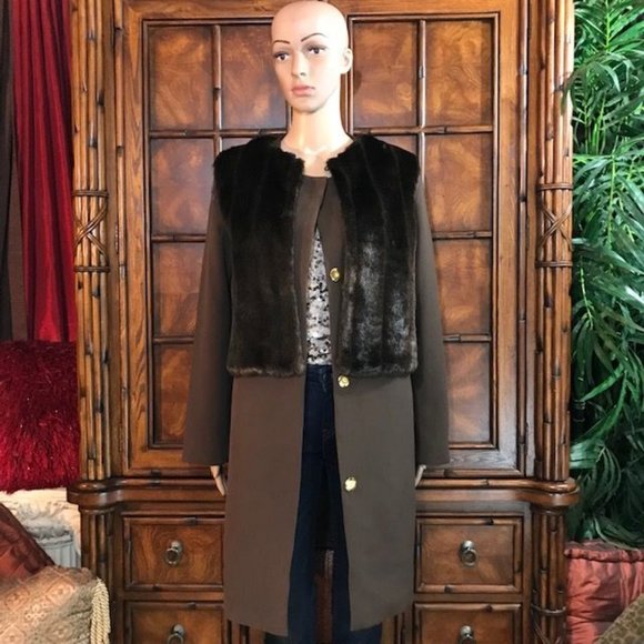 IMAN Mocha Platinum Collection Jewel Neck Snap Front Duster Coat - Picture 13 of 15